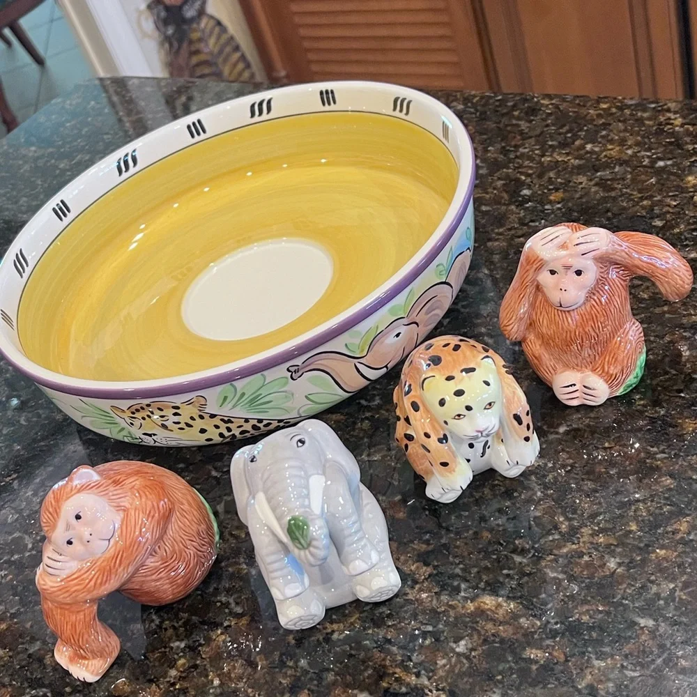Vintage Handpainted Jungle Spree Chip And Dip Platter by Strata Group